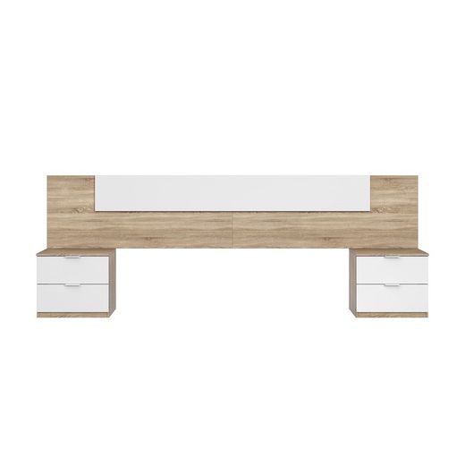 Huvudgavel med 2 små bord i vitt och ek, 247 x 38 x 95 cm