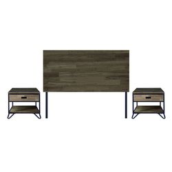 Cabeceira de cama solteiro em madeira natural e metal escura/preta, 100 x 36 x 125 cm | Industrial