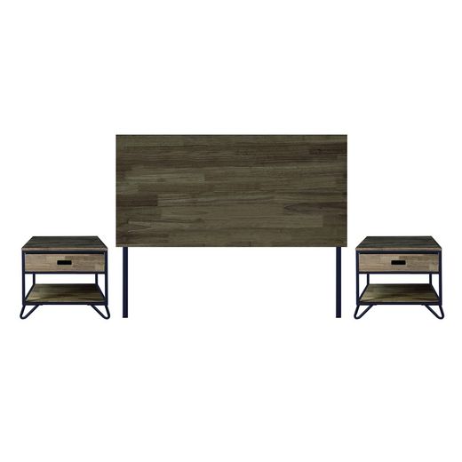 Ciemny/czarny zagłówek łóżka z naturalnego drewna i metalu, 100 x 36 x 125 cm | Przemysłowy