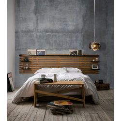Cabeceira de cama em pinho natural e preto, 240 x 23,4 x 61,9 cm | Nidra