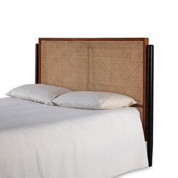 Mehrfarbiges Kopfteil aus Rattan und Holz, 160 x 6 x 110 cm