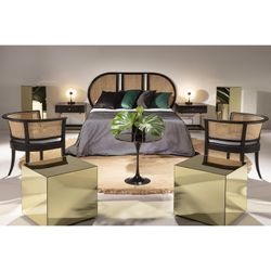 Testata letto in rattan naturale/nero, 160x3x90 cm