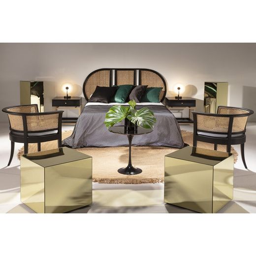 Testata letto in rattan naturale/nero, 160x3x90 cm