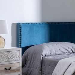 Fluwelen hoofdbord in blauw, 160 x 6 x 60 cm