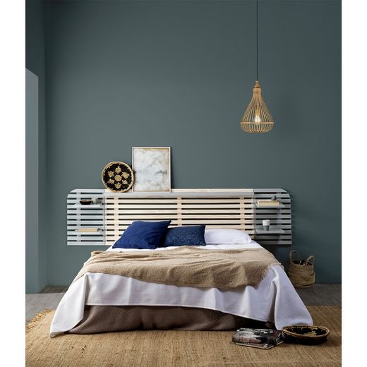 Szary/Naturalny Zagłówek DIMAS z drewna sosnowego i MDF, 240x23,4x61,9 cm