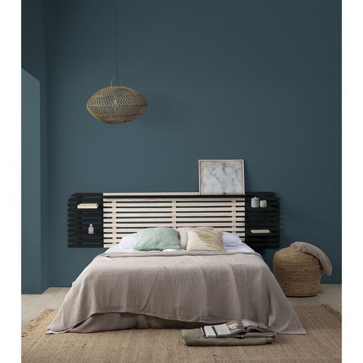 DIMAS Headboard in Black/Natural Pine and Mdf, 240x23.4x61.9 cm