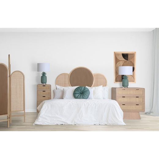 Larvik sänggavel i furu, rotting och sammet i natur, 160 x 3 x 130 cm