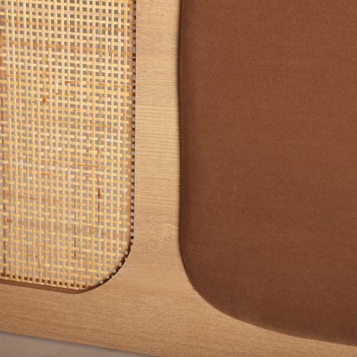 Headboard in pine, rattan and velvet in natural, 160 x 5 x 80 cm | Larvik