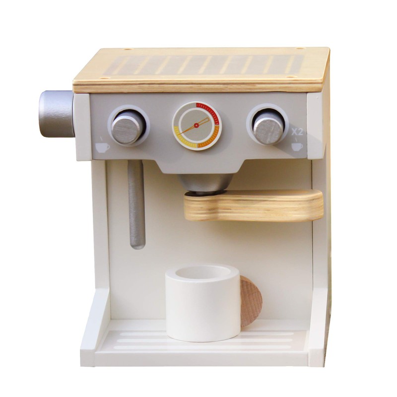 Cafetera de juguete montessori de madera en blanco, 17 x 16 x 14 cm