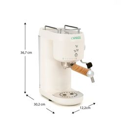White Semi-Automatic Espresso Maker with Milk Frother, 36.8 x 12.2 x 30.3 cm | Hikari