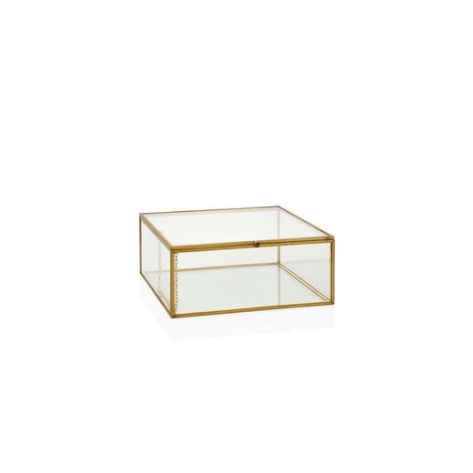 Caixa de metal e vidro em ouro, 20x20x8,5 cm