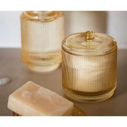 Boîte en verre décorative jaune, Ø 9 x 10,5 cm | Chéri