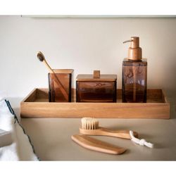 Crystal and Acacia Bathroom Set, 3 Pieces | Naples