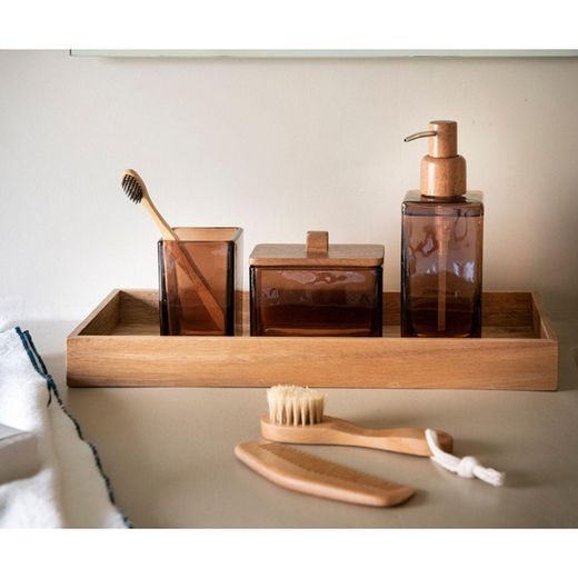 Crystal and Acacia Bathroom Set, 3 Pieces | Naples