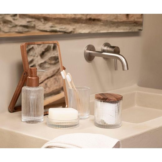 Crystal and Acacia Bathroom Set, 4 Pieces | Poseidon