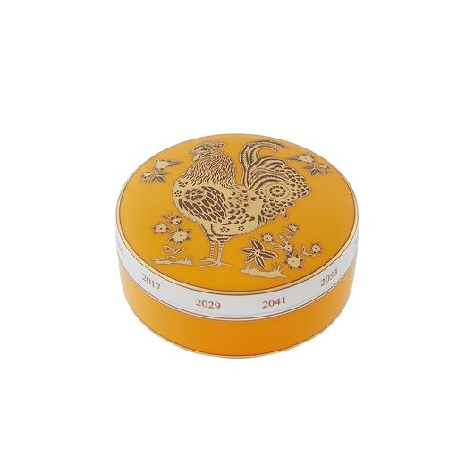 Dekorative Porzellandose in Gelb und Gold, 10,1 x 10,1 x 4,5 cm | Golden