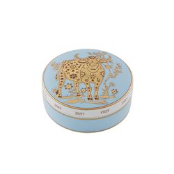 Decorative porcelain box in sky blue and gold, 10.1 x 10.1 x 4.5 cm | Golden