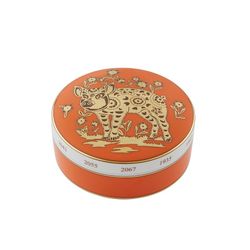 Decorative porcelain box in orange and gold, 10.1 x 10.1 x 4.5 cm | Golden
