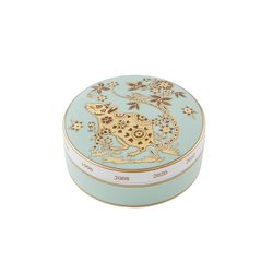 Decorative porcelain box in aquamarine green and gold, 10.1 x 10.1 x 4.5 cm | Golden