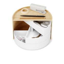 Moona låda med tre roterande lådor i naturligt trä med vit 25,4x14,6x17,8 cm