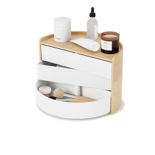 Moona låda med tre roterande lådor i naturligt trä med vit 25,4x14,6x17,8 cm