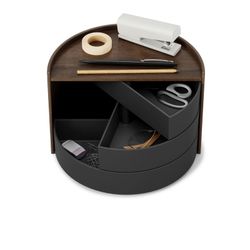 Caja MOONA con tres gavetas giratorias de madera nogal con negro 25,4x14,6x17,8 cm