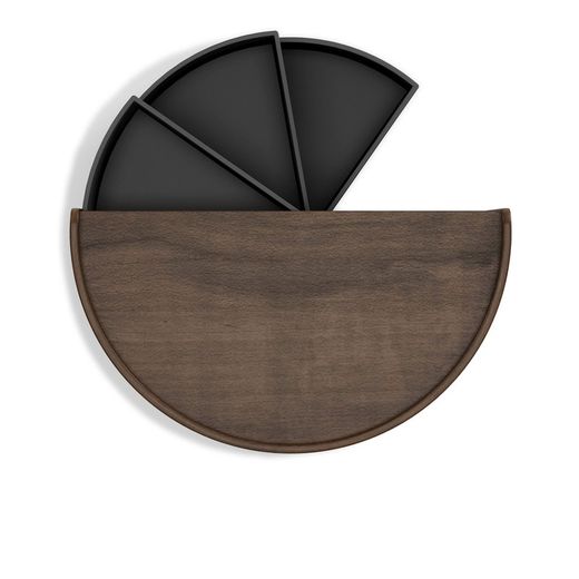 Caja MOONA con tres gavetas giratorias de madera nogal con negro 25,4x14,6x17,8 cm