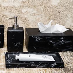 Boîte à Mouchoirs Effet Marbre Noir, 24x13x8cm