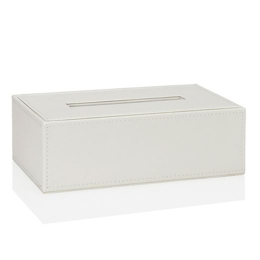 Taschentuchbox mit Holz-Lederoptik, weiß, 25,5x14x8,5cm