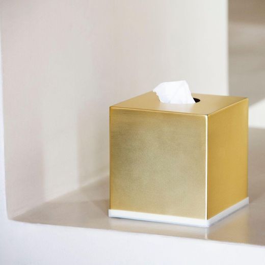Caja para pañuelos de acero inoxidable en dorado, 12,5 x 12,5 x 13 cm | Inox