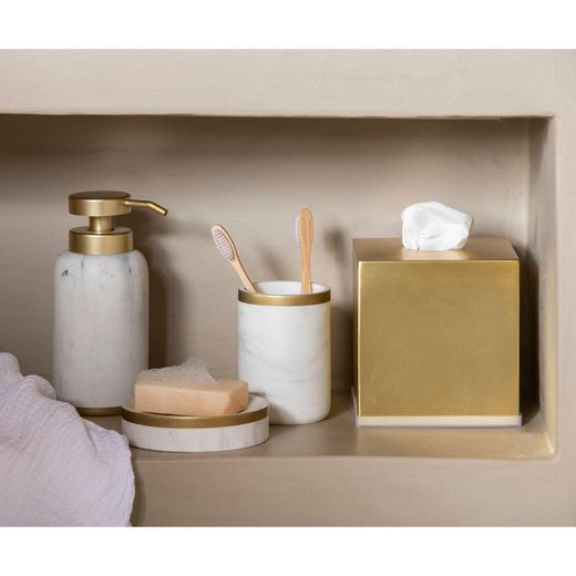 Caja para pañuelos de acero inoxidable en dorado, 12,5 x 12,5 x 13 cm | Inox