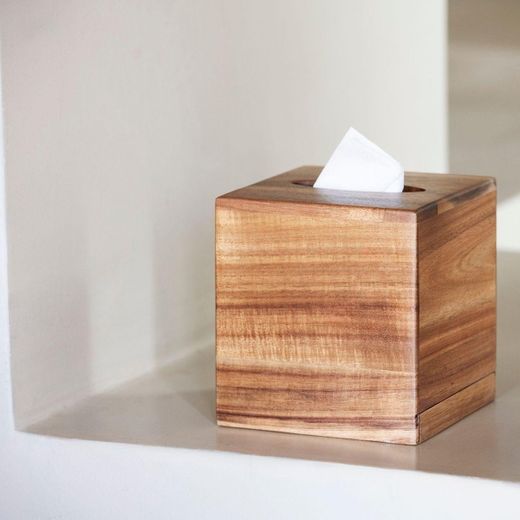 Caja para pañuelos de madera de acacia en marrón, 13,5 x 13,5 x 14,5 cm | Acacia
