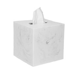 Caja para pañuelos de poliresina en blanco, 13,5 x 13,5 x 14,5 cm | Poli