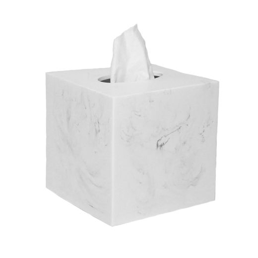 Caja para pañuelos de poliresina en blanco, 13,5 x 13,5 x 14,5 cm | Poli