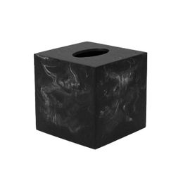 Caja para pañuelos de poliresina en negro, 13,5 x 13,5 x 14,5 cm | Poli