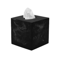 Caja para pañuelos de poliresina en negro, 13,5 x 13,5 x 14,5 cm | Poli