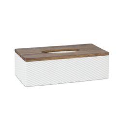 Caja para pañuelos de poliresina y madera de acacia en blanco y marrón, 25 x 13 x 7,5 cm | Acacia mix