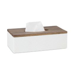 Caja para pañuelos de poliresina y madera de acacia en blanco y marrón, 25 x 13 x 7,5 cm | Acacia mix
