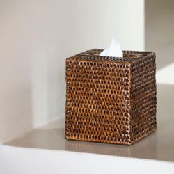 Caja para pañuelos de ratán en marrón, 13 x 13 x 15 cm | Natura