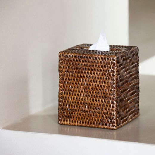 Caja para pañuelos de ratán en marrón, 13 x 13 x 15 cm | Natura