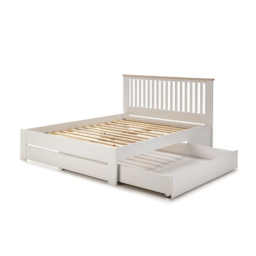 LEBA Bedlade in grenen en wit Mdf, 137x147x22 cm