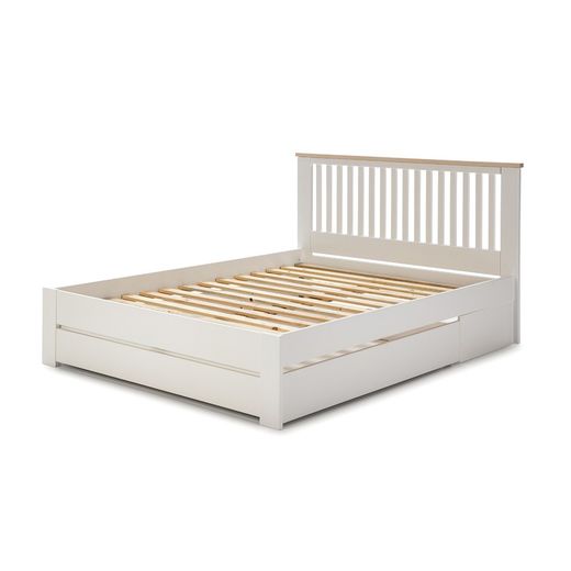 LEBA Bedlade in grenen en wit Mdf, 137x147x22 cm