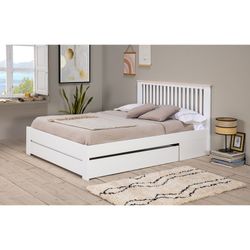 LEBA Bedlade in grenen en wit Mdf, 137x147x22 cm
