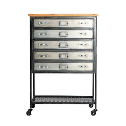 Cajonera de hierro y abeto plateada y natural, 68 x 34 x 99 cm | Meljac