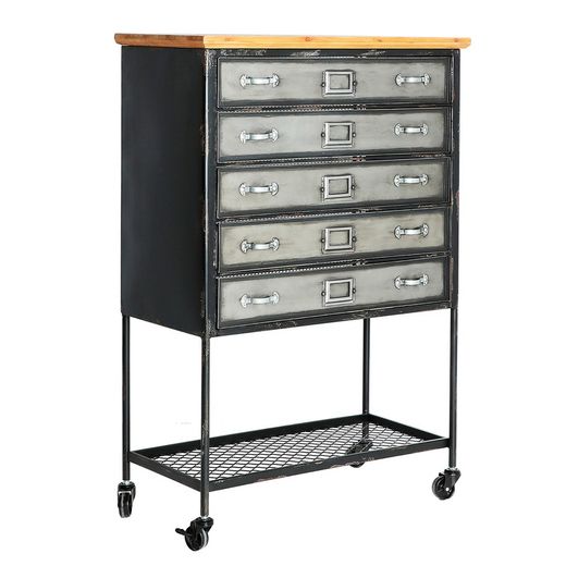 Silver and natural iron and fir chest of drawers, 68 x 34 x 99 cm | Meljac