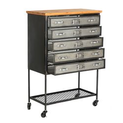 Silver and natural iron and fir chest of drawers, 68 x 34 x 99 cm | Meljac