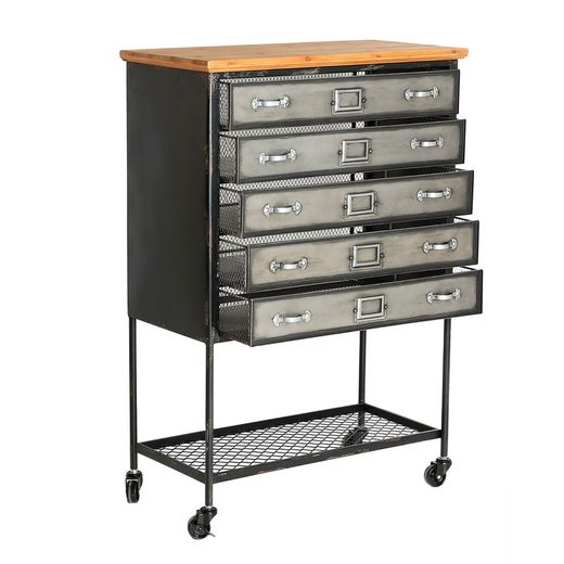 Silver and natural iron and fir chest of drawers, 68 x 34 x 99 cm | Meljac