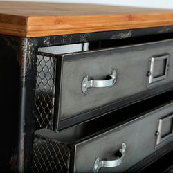 Silver and natural iron and fir chest of drawers, 68 x 34 x 99 cm | Meljac