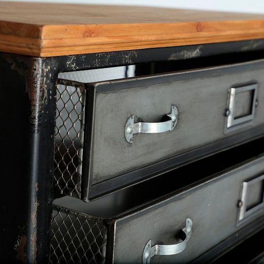 Silver and natural iron and fir chest of drawers, 68 x 34 x 99 cm | Meljac