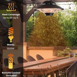 Design 1500 W Electric Ceiling Infrared Halogen Heater with Control 42.5x42.5x24 cm